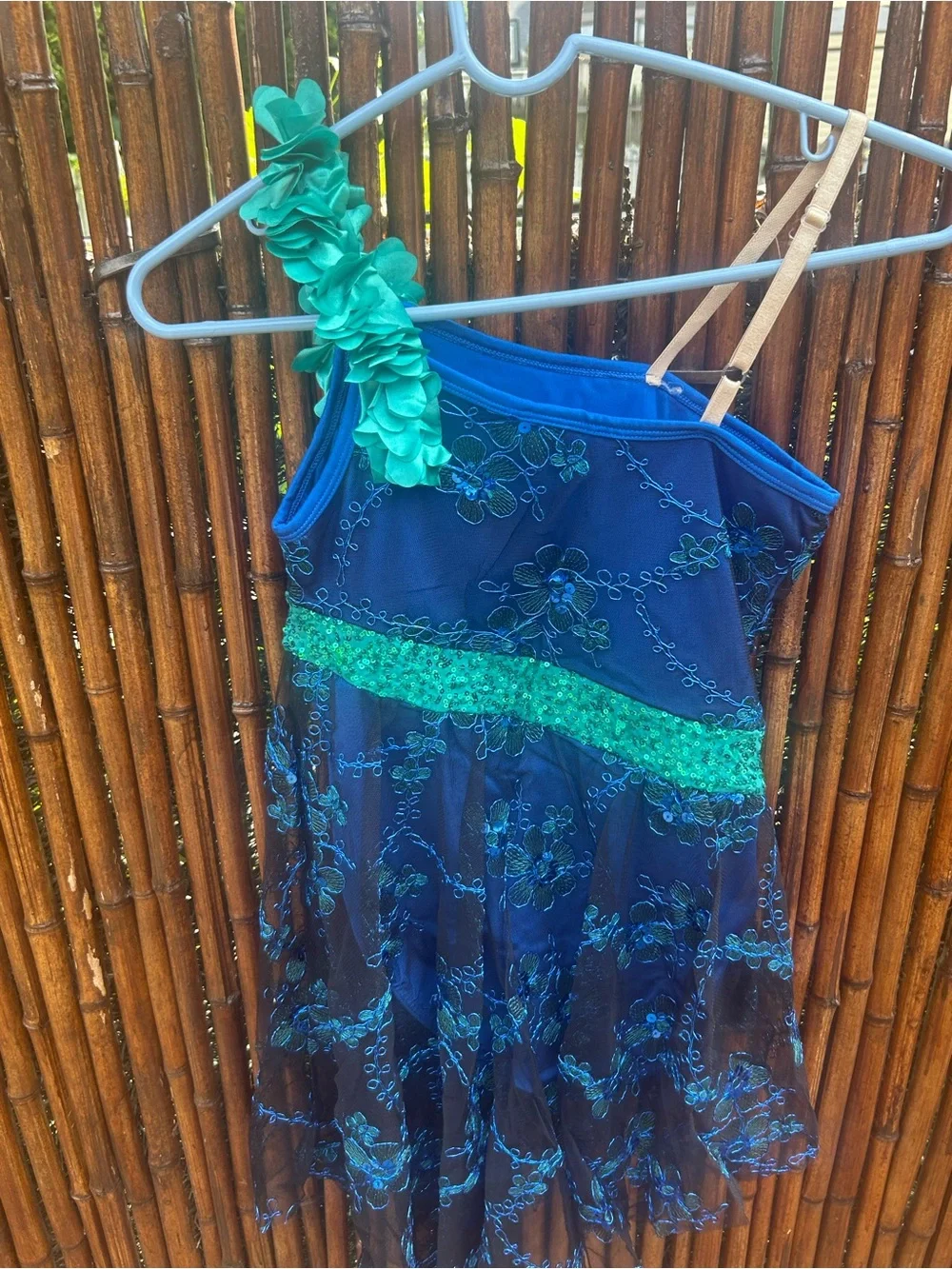 Girls Navy and Teal Floral One-Shoulder Dance Costume/ Party Costume - EUC